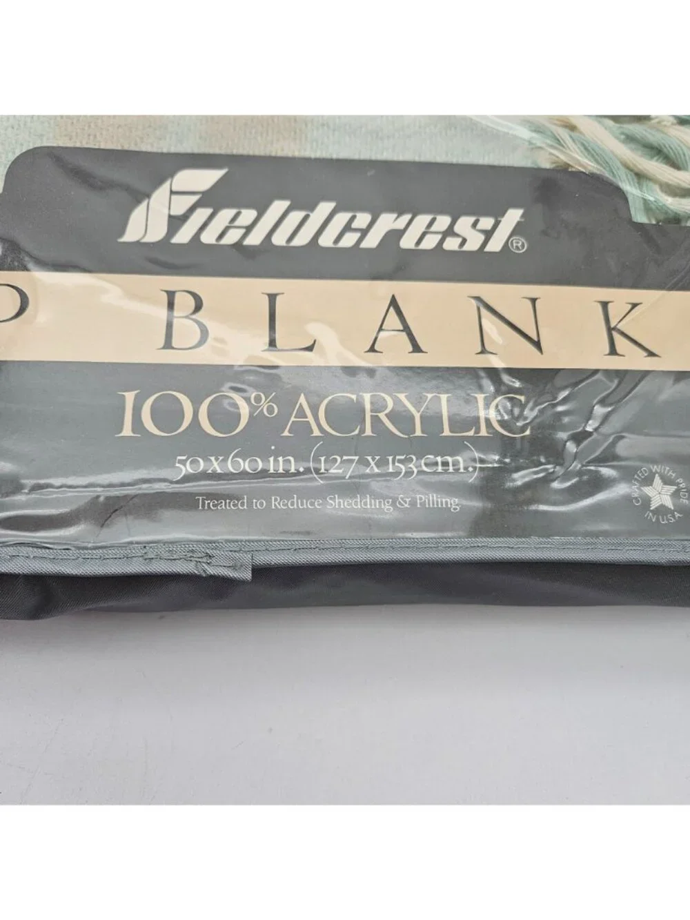 Vintage Fieldcrest Acrylic Lap Blanket Pastel Pink Blue Tartan Fringe Ends NOS